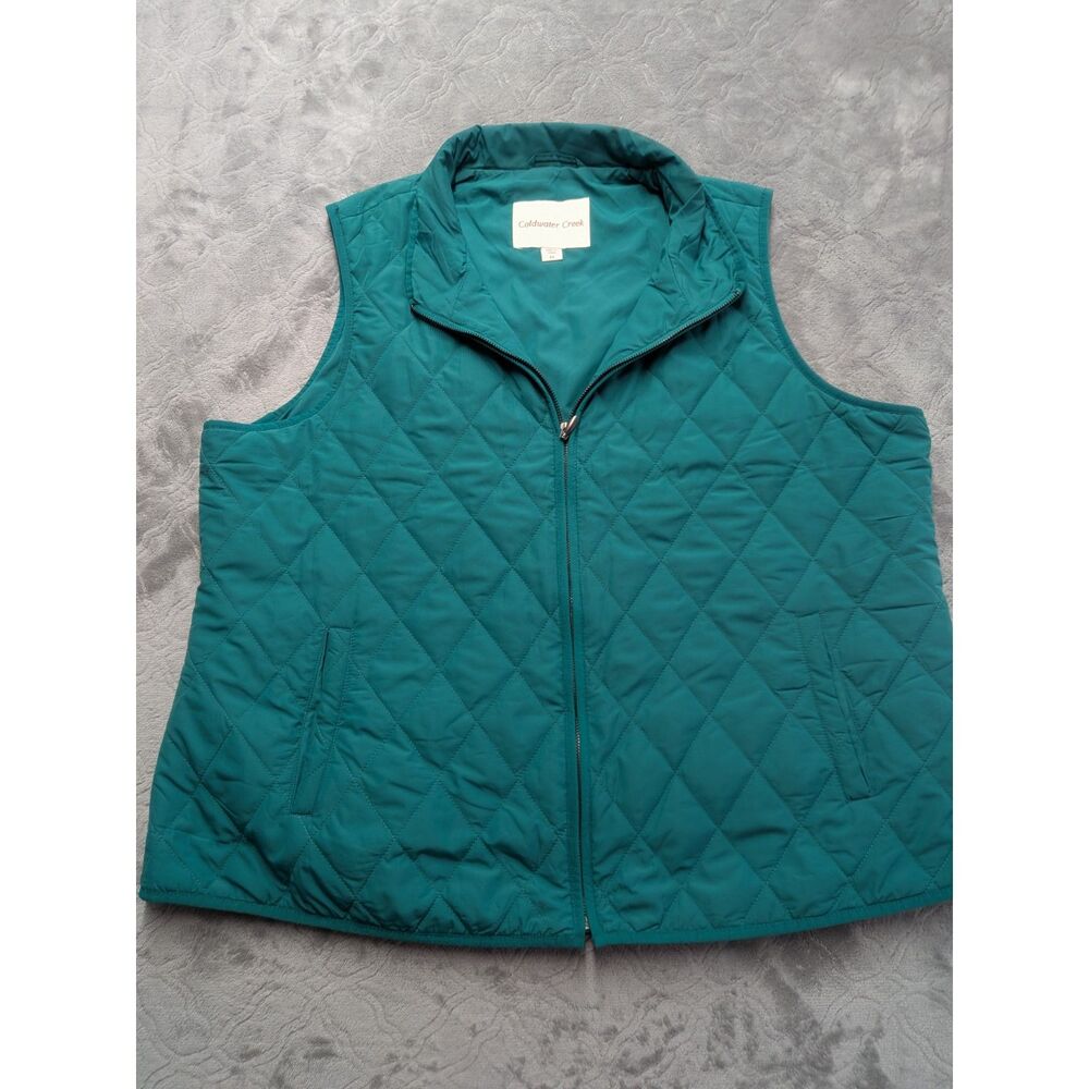Coldwater Creek Womens 2X Teal Quilted Vest Full Zip Lightweight Plus Size